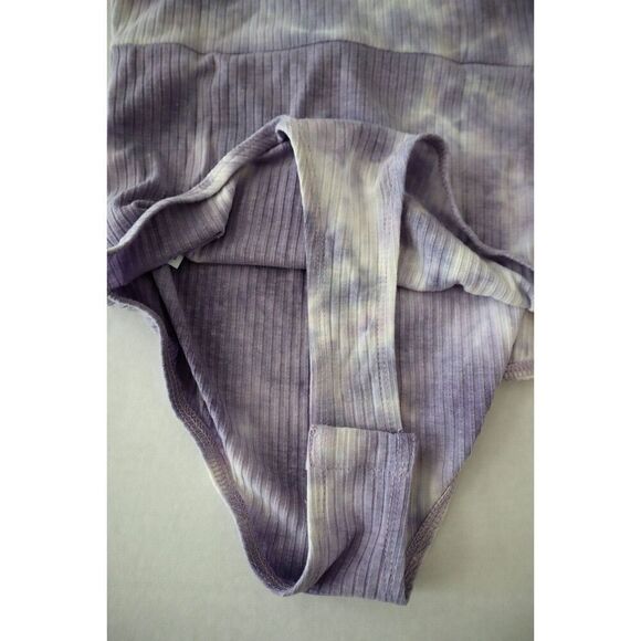 Sunset & Sixth 70987A04 Women's Sz Medium Purple Tie Dye Ribbed Thong Bodysuit - Picture 4 of 5